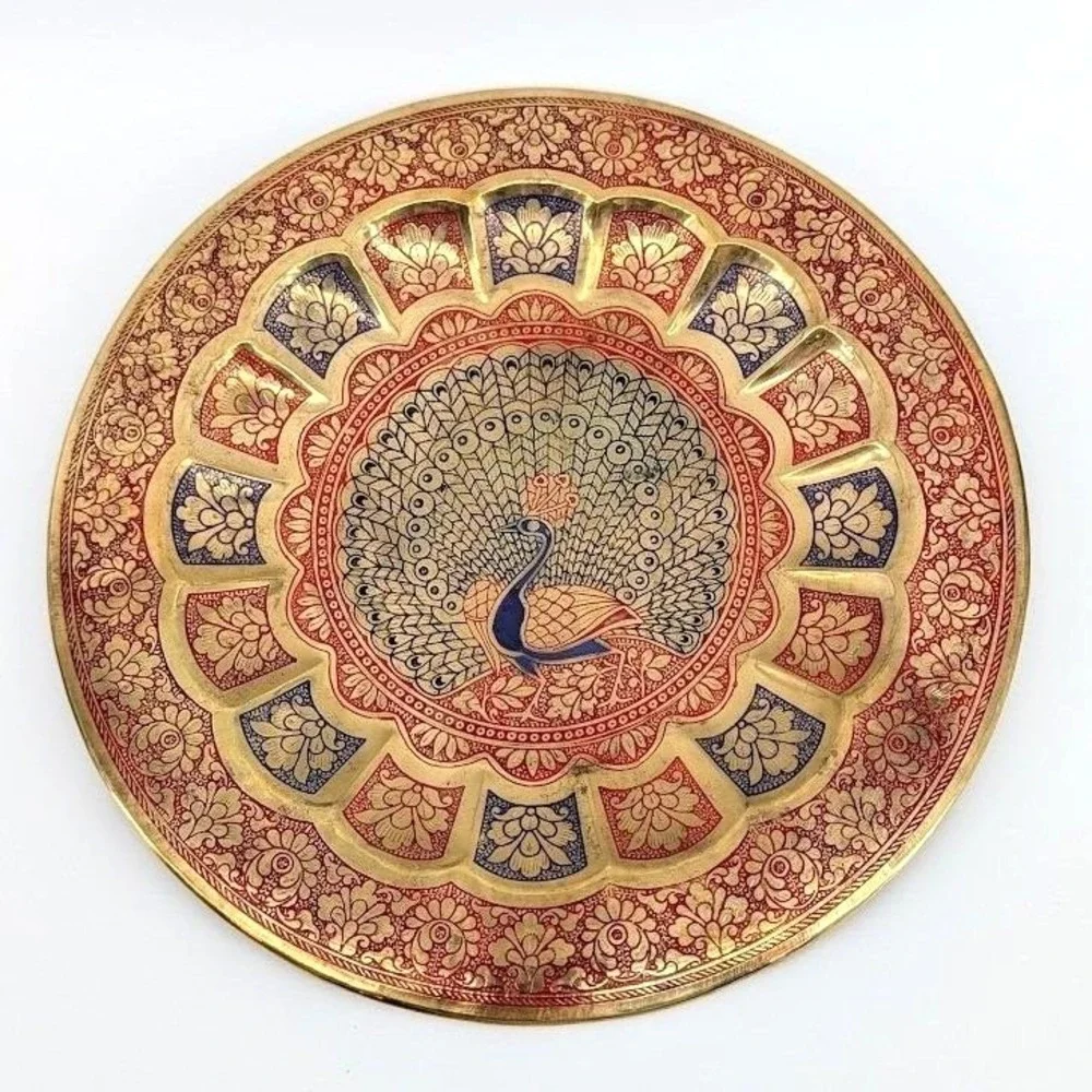 Vintage Brass Peacock Wall Plate 12